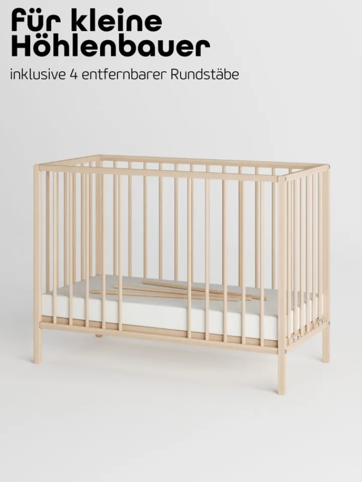 Sämann Babymöbel<Beistellbett Matratze Cloud Air Rollen & Umbauseite - natur - Dreamy 4 in 1 Bett