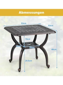 COSTWAY Gartenmöbel<Beistelltisch Aluminiumguss 53cm in Bronze