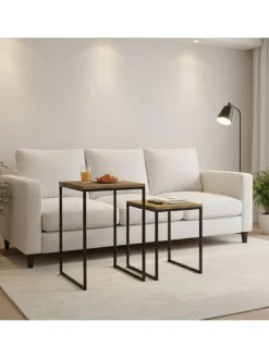 relaxdays Tische<Beistelltisch 2er Set in Holzoptik/ Schwarz