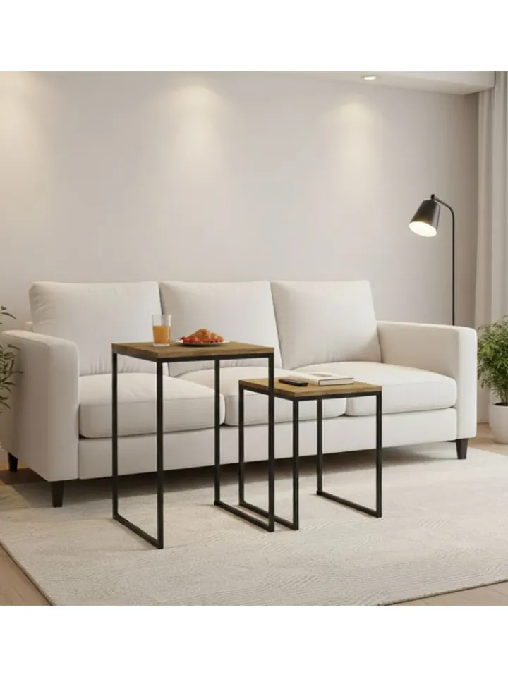 relaxdays Tische<Beistelltisch 2er Set in Holzoptik/ Schwarz