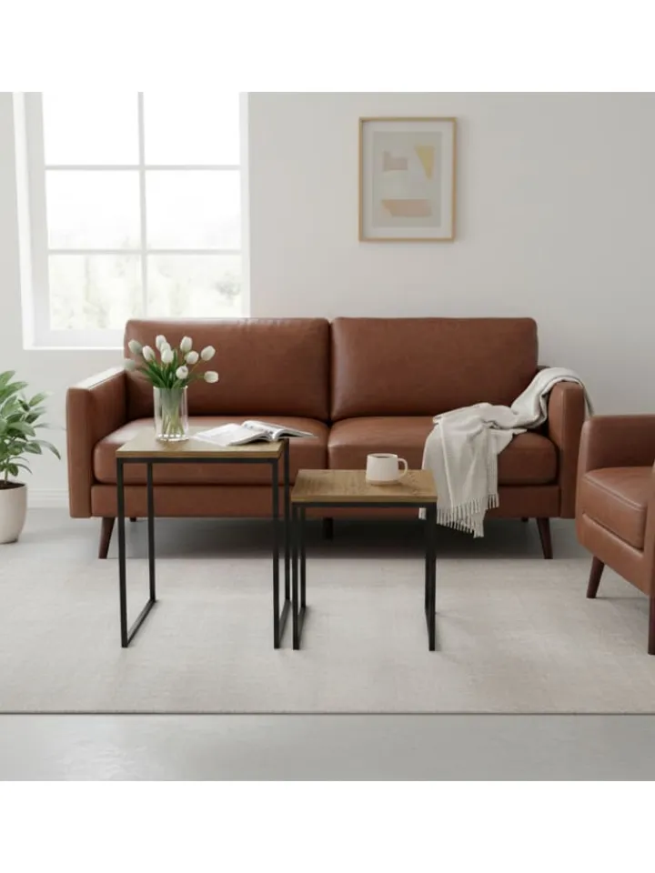 relaxdays Tische<Beistelltisch 2er Set in Holzoptik/ Schwarz
