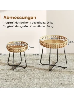 COSTWAY Gartenmöbel<Beistelltisch Garten rund 2er Set in Braun