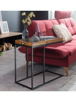 FineBuy Tische<Beistelltisch in Braun / Sheesham / 34x70x65