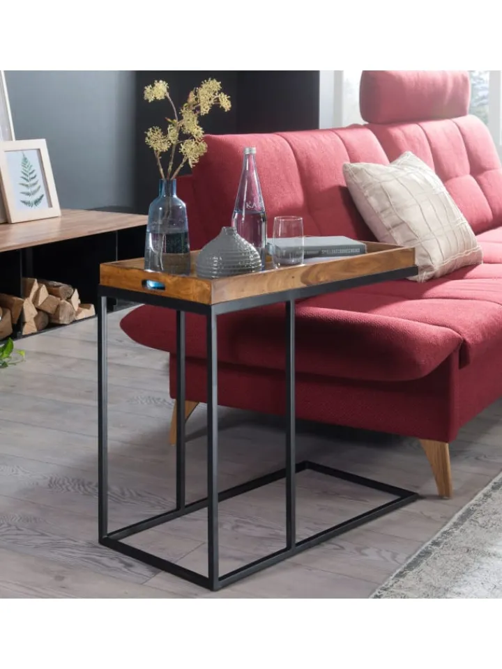 FineBuy Tische<Beistelltisch in Braun / Sheesham / 34x70x65