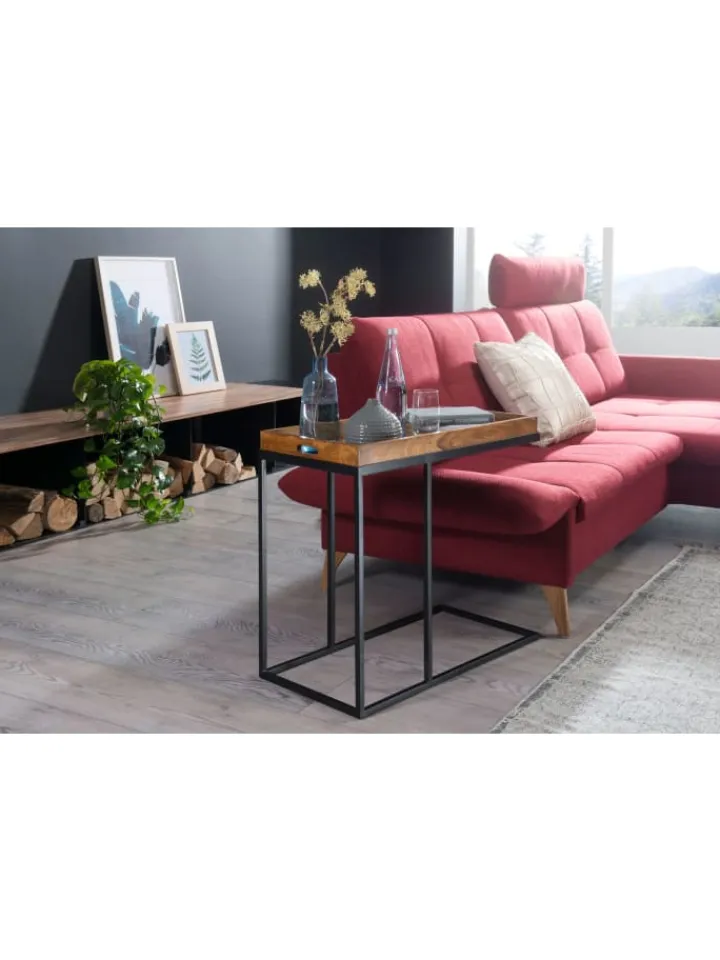 FineBuy Tische<Beistelltisch in Braun / Sheesham / 34x70x65