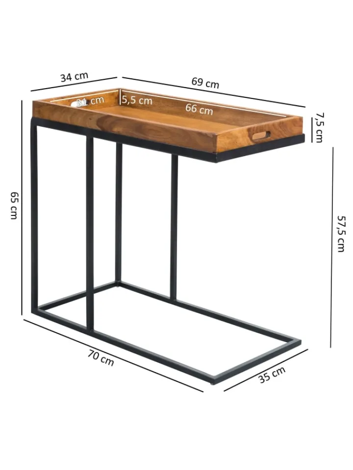 FineBuy Tische<Beistelltisch in Braun / Sheesham / 34x70x65
