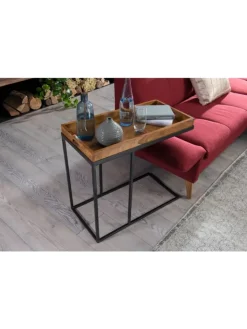 FineBuy Tische<Beistelltisch in Braun / Sheesham / 34x70x65