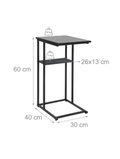 relaxdays Tische<Beistelltisch in Schwarz - (B)40 x (H)60 x (T)30 cm