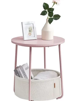 SONGMICS Tische<Beistelltisch in Weiß/ Rosa - (H)50 x Ø 45 cm