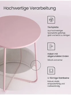 SONGMICS Tische<Beistelltisch in Weiß/ Rosa - (H)50 x Ø 45 cm