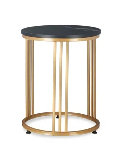relaxdays Tische<Beistelltisch "MARMO" in Schwarz/ Gold - (H)51 x Ø 41 cm