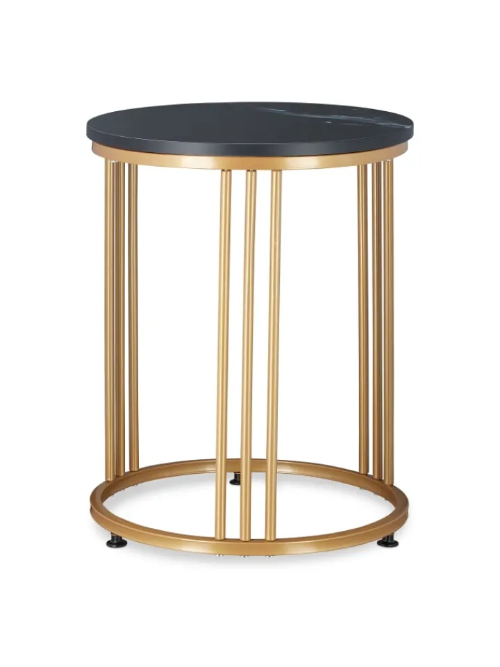 relaxdays Tische<Beistelltisch "MARMO" in Schwarz/ Gold - (H)51 x Ø 41 cm