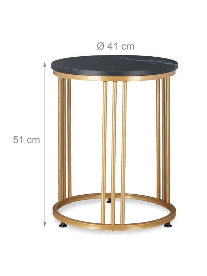 relaxdays Tische<Beistelltisch "MARMO" in Schwarz/ Gold - (H)51 x Ø 41 cm