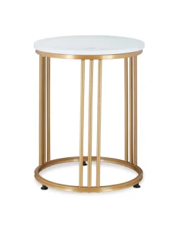 relaxdays Tische<Beistelltisch "MARMO" in Weiß/ Gold - (H)51 x Ø 41 cm