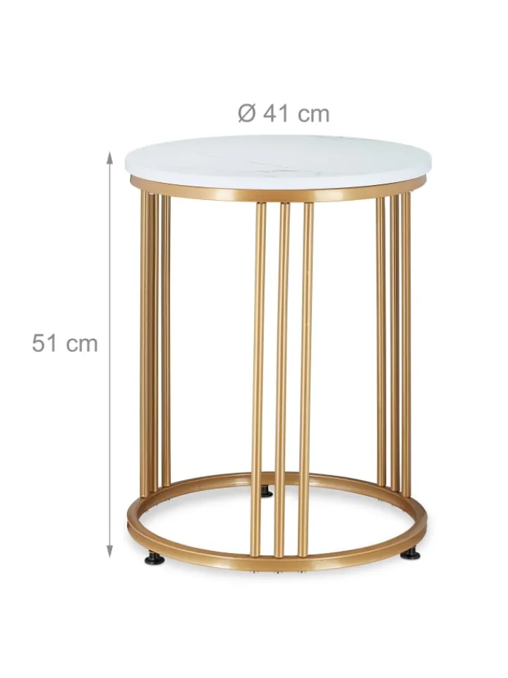 relaxdays Tische<Beistelltisch "MARMO" in Weiß/ Gold - (H)51 x Ø 41 cm
