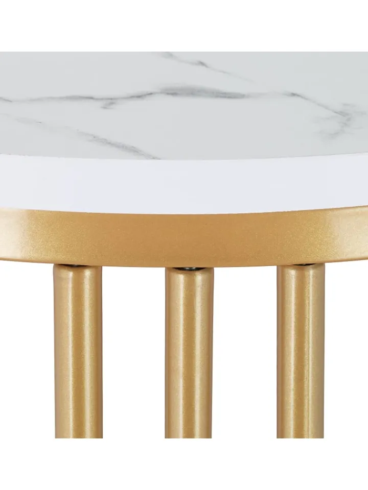 relaxdays Tische<Beistelltisch "MARMO" in Weiß/ Gold - (H)51 x Ø 41 cm