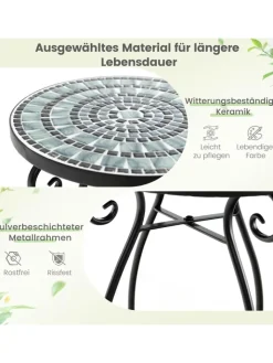 COSTWAY Gartenmöbel<Beistelltisch Mosaiktisch Rund ∅30x50cm in Schwarz