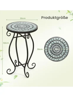 COSTWAY Gartenmöbel<Beistelltisch Mosaiktisch Rund ∅30x50cm in Schwarz