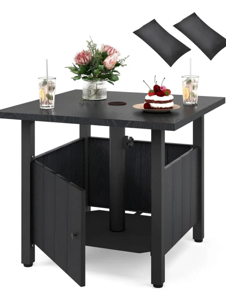 COSTWAY Gartenmöbel<Beistelltisch Outdoor wetterfest 55,5 x 55,5 x 48 cm in Schwarz