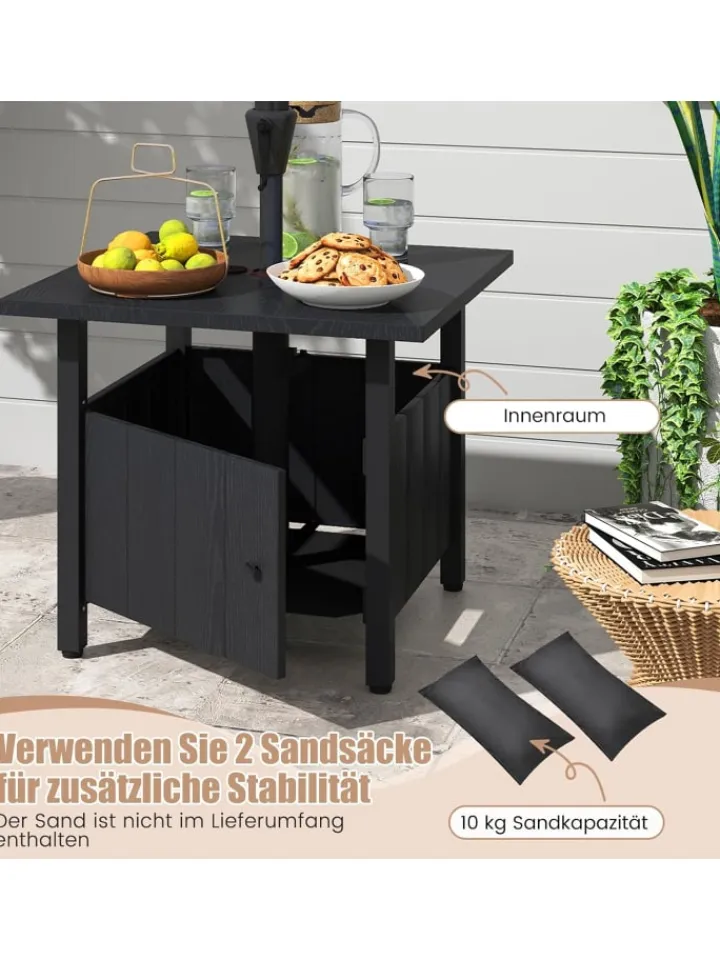 COSTWAY Gartenmöbel<Beistelltisch Outdoor wetterfest 55,5 x 55,5 x 48 cm in Schwarz