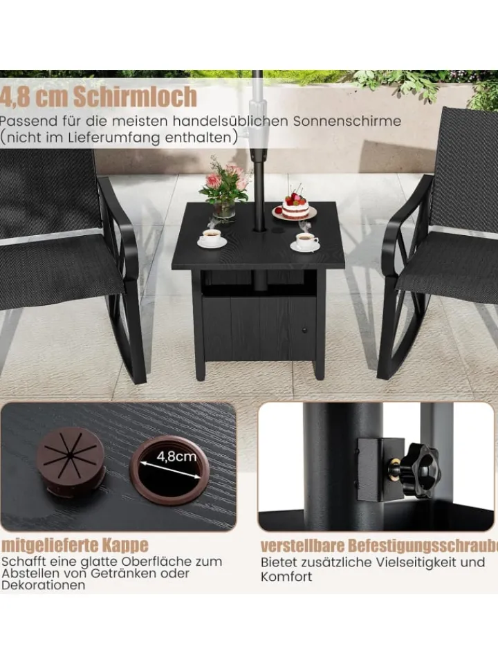 COSTWAY Gartenmöbel<Beistelltisch Outdoor wetterfest 55,5 x 55,5 x 48 cm in Schwarz