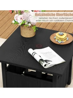 COSTWAY Gartenmöbel<Beistelltisch Outdoor wetterfest 55,5 x 55,5 x 48 cm in Schwarz