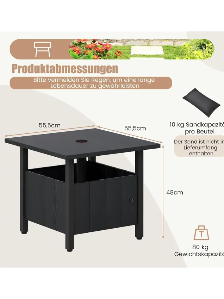 COSTWAY Gartenmöbel<Beistelltisch Outdoor wetterfest 55,5 x 55,5 x 48 cm in Schwarz