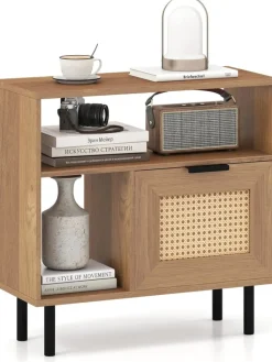 COSTWAY Tische<Beistelltisch PE-Rattan 60 x 25,5 x 59 cm in Hellbraun