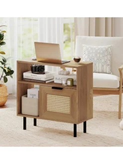 COSTWAY Tische<Beistelltisch PE-Rattan 60 x 25,5 x 59 cm in Hellbraun