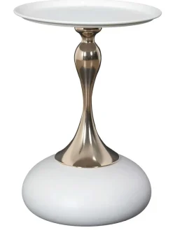 Rétro Chic Tische<Beistelltisch ''Portobello'' in Weiß/ Gold - (H)54 - Ø 38 cm