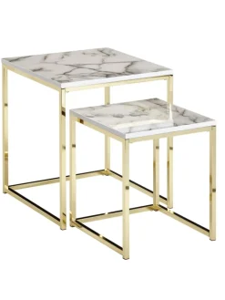 FineBuy Tische<Beistelltisch "SV59799" in Weiß / Weiß / Gold