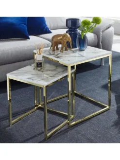 FineBuy Tische<Beistelltisch "SV59799" in Weiß / Weiß / Gold