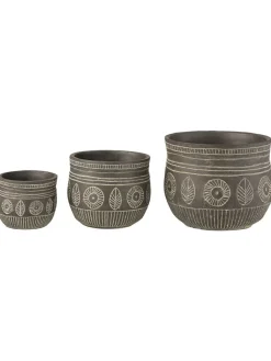 J Line Kerzen, Vasen & Mehr<Übertopf "Fresko L'' in Grau - (H)19 x Ø 23,5 cm