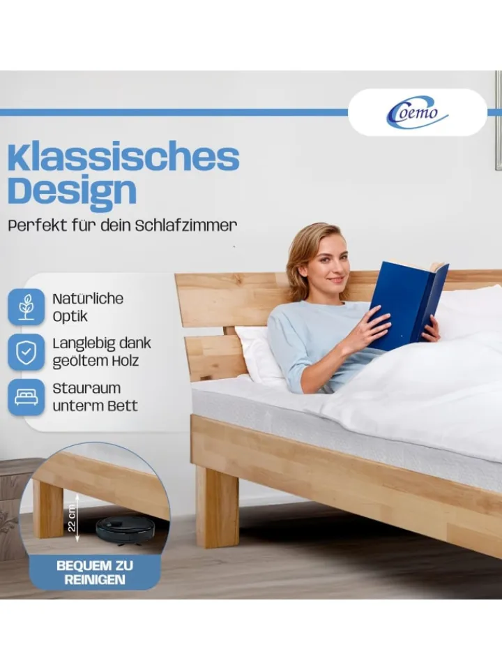 Coemo Betten & Matratzen<Bett Massivholz Leah in Buche natur