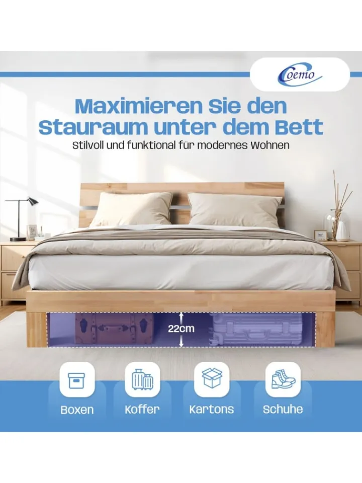 Coemo Betten & Matratzen<Bett Massivholz Leah in Buche natur