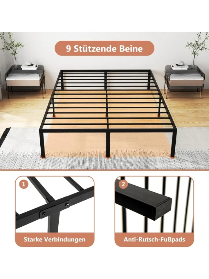 COSTWAY Betten & Matratzen<Bettgestell Metall 160 x 200 cm in Schwarz