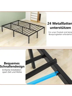 COSTWAY Betten & Matratzen<Bettgestell Metall 160 x 200 cm in Schwarz