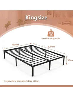 COSTWAY Betten & Matratzen<Bettgestell Metall 160 x 200 cm in Schwarz