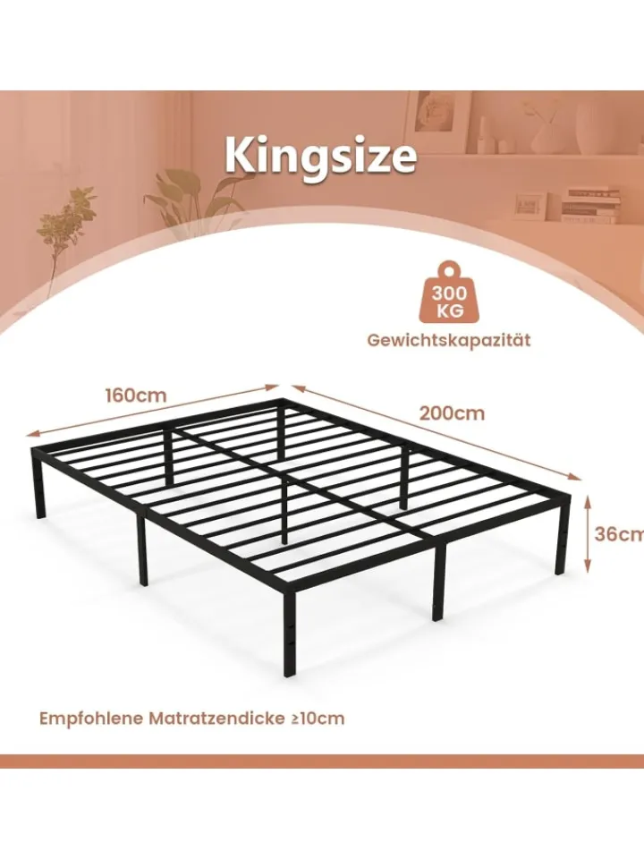 COSTWAY Betten & Matratzen<Bettgestell Metall 160 x 200 cm in Schwarz