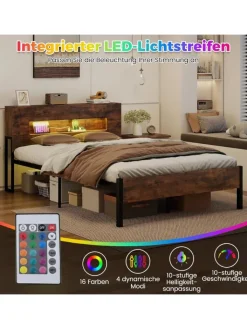 COSTWAY Betten & Matratzen<Bettgestell 140x200 cm in Braun