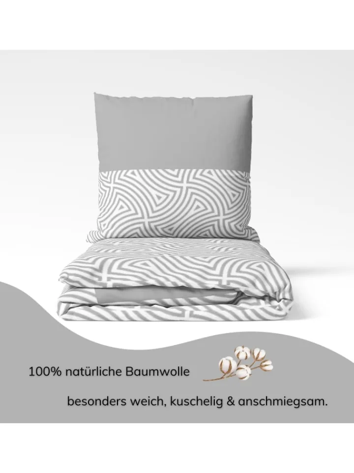TRAUMHELDEN Bettwäsche & Bettwaren<Bettwäsche-Set Biber/Flanell Premium "Stone Line" in Weiß / Grau