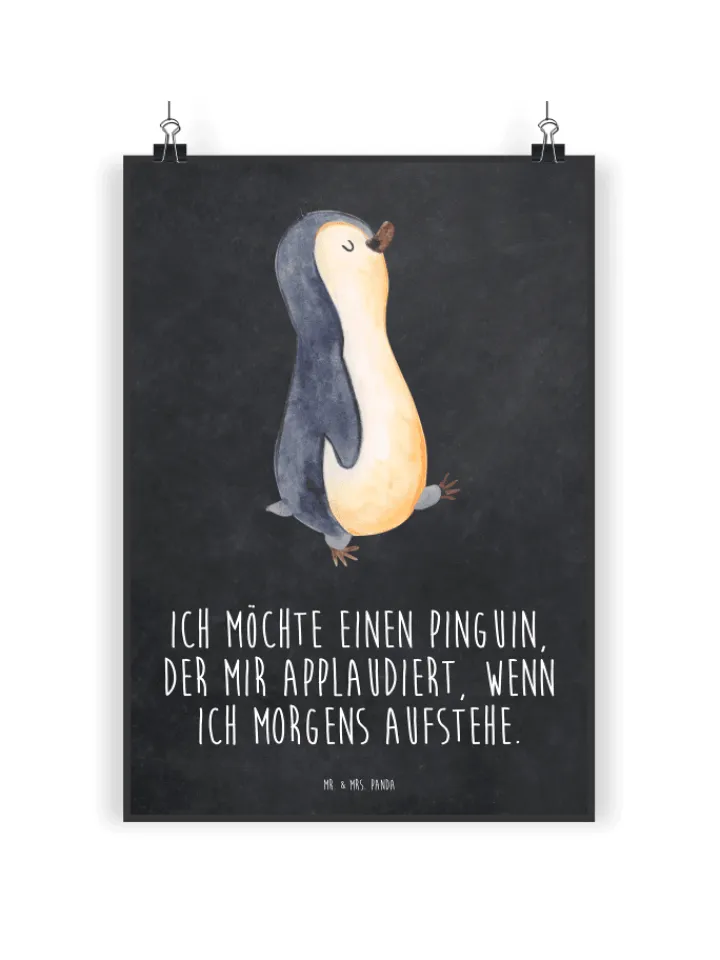 Mr. & Mrs. Panda Wanddekoration<Bild Pinguin mHerzieren mit Spruch in Kreidetafel
