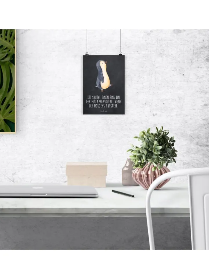 Mr. & Mrs. Panda Wanddekoration<Bild Pinguin mHerzieren mit Spruch in Kreidetafel