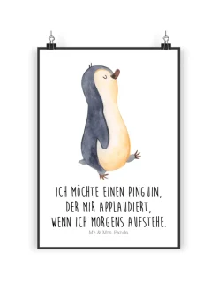 Mr. & Mrs. Panda Wanddekoration<Bild Pinguin mHerzieren mit Spruch in Weiß