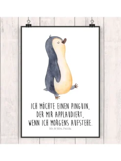 Mr. & Mrs. Panda Wanddekoration<Bild Pinguin mHerzieren mit Spruch in Weiß