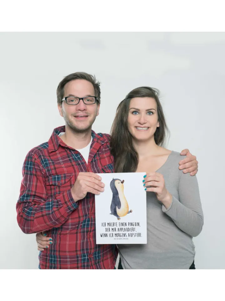 Mr. & Mrs. Panda Wanddekoration<Bild Pinguin mHerzieren mit Spruch in Weiß