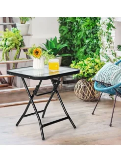 COSTWAY Gartenmöbel<Bistrotisch quadratisch klappbar in Schwarz