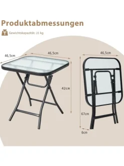 COSTWAY Gartenmöbel<Bistrotisch quadratisch klappbar in Schwarz