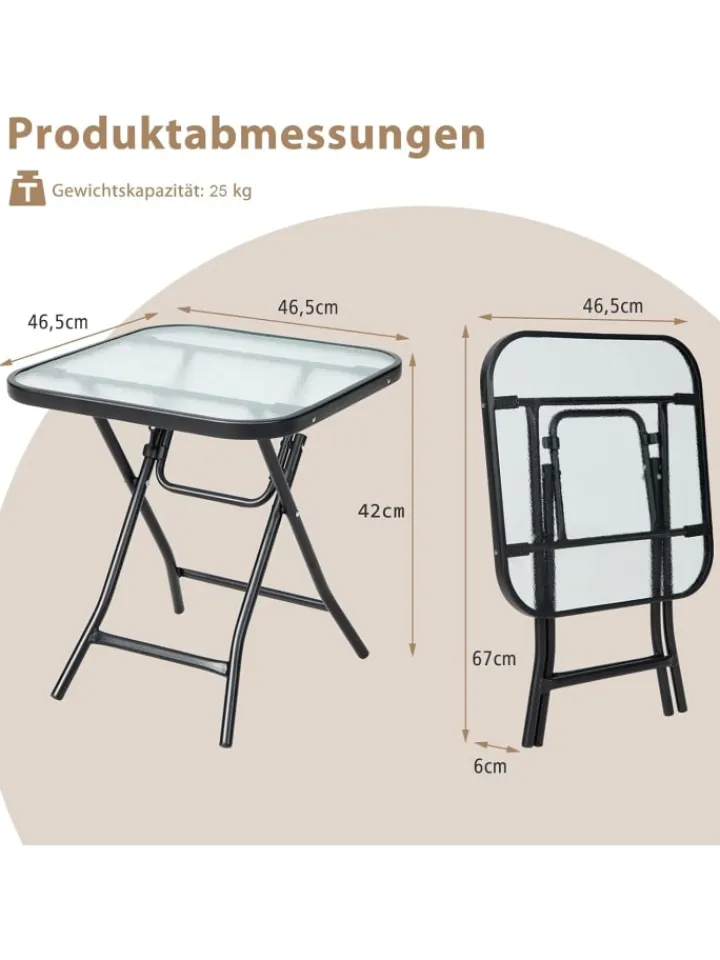 COSTWAY Gartenmöbel<Bistrotisch quadratisch klappbar in Schwarz