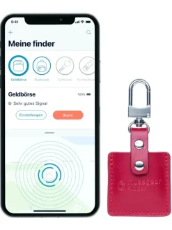 musegear Smarthome & Wetterstationen<Bluetooth-Schlüsselfinder "Finder 2" in bordeaux roter Ledertasche